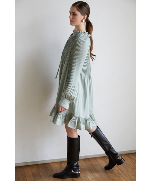 Marion Pleated Dress プリーツラッフルヘムミニマムドレス