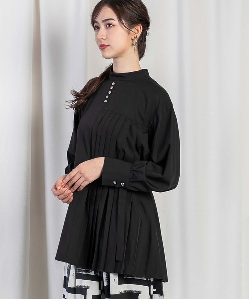 ブラウス シャツ アシメプリーツロングブラウス レディース Anside ブラウス シャツ アシメプリーツロングブラウス