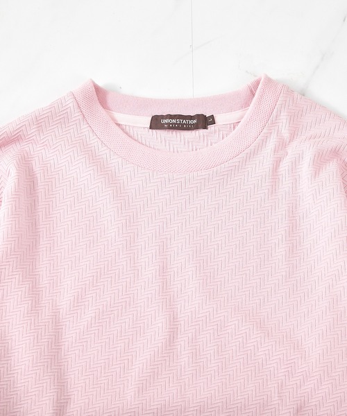 UNION STATION（ユニオンステーション）の「シェブロン柄リンクスジャガードロンT（Tシャツ/カットソー・メンズ・ネイビー/ホワイト/ピンク・S/M/LL/L）」の12枚目の写真