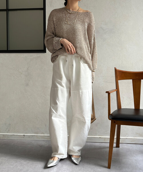 DouDou(ドゥドゥ)の「ガーメントダイ切替パンツ(その他パンツ・レディース・カーキ/オフホワイト・FREE)」の5枚目の写真