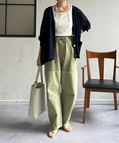DouDou(ドゥドゥ)の「ガーメントダイ切替パンツ(その他パンツ・レディース・カーキ/オフホワイト・FREE)」の13枚目の写真