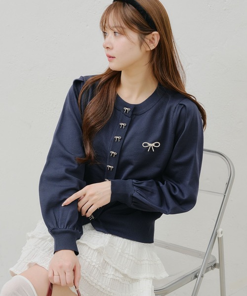 Another Branch olive des olive(アナザーブランチオリーブデオリーブ)の「たくさんリボンカーディガン(カーディガン/ボレロ・レディース・ネイビー/ピンク/サックスブルー/アイボリー・FREE)」の3枚目の写真