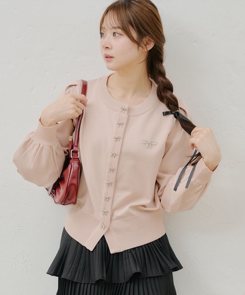 Another Branch olive des olive(アナザーブランチオリーブデオリーブ)の「たくさんリボンカーディガン(カーディガン/ボレロ・レディース・ネイビー/ピンク/サックスブルー/アイボリー・FREE)」の1枚目の写真