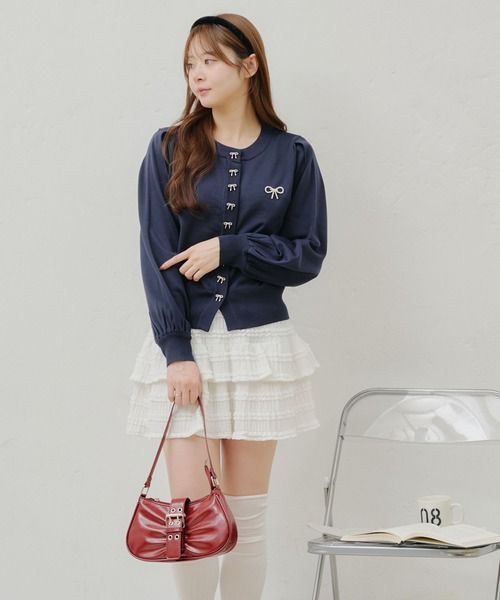 Another Branch olive des olive(アナザーブランチオリーブデオリーブ)の「たくさんリボンカーディガン(カーディガン/ボレロ・レディース・ネイビー/ピンク/サックスブルー/アイボリー・FREE)」の14枚目の写真