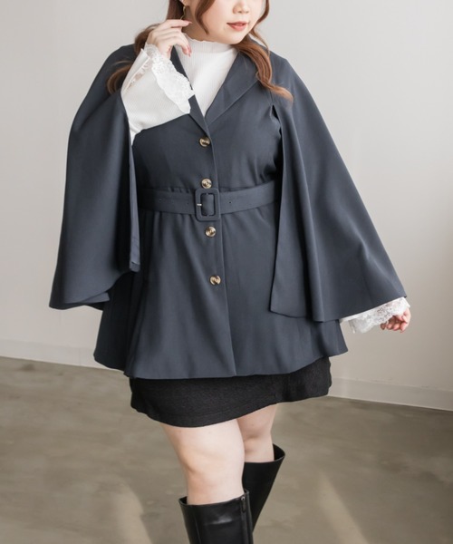 CLETTE(クレット)の「テーラードケープジャケット(その他アウター・レディース・チャコールグレー/アイボリー/ベージュ・LL/3L/4L)」の2枚目の写真