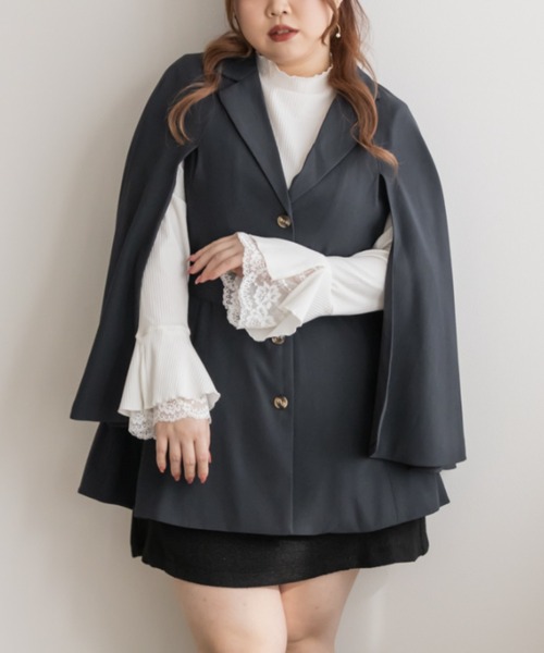CLETTE(クレット)の「テーラードケープジャケット(その他アウター・レディース・チャコールグレー/アイボリー/ベージュ・LL/3L/4L)」の4枚目の写真