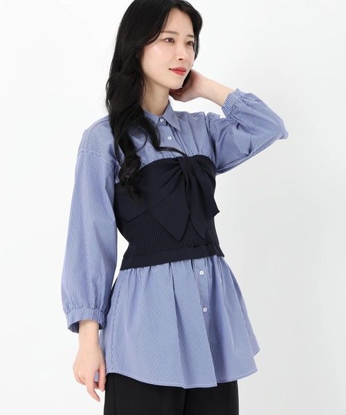 STRAWBERRY-FIELDS（ストロベリーフィールズ）の「リボンビスチェドッキングプルオーバー　ニット・セーター（ニット/セーター・レディース・ネイビー/ブラック系その他・2）」の3枚目の写真