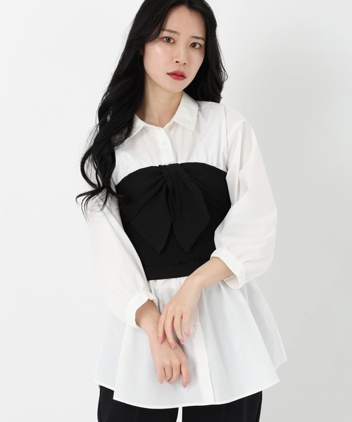 STRAWBERRY-FIELDS（ストロベリーフィールズ）の「リボンビスチェドッキングプルオーバー　ニット・セーター（ニット/セーター・レディース・ネイビー/ブラック系その他・2）」の14枚目の写真