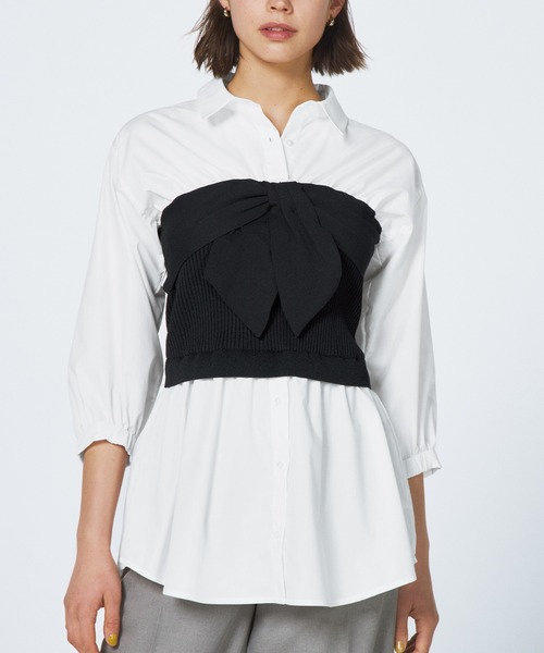 STRAWBERRY-FIELDS（ストロベリーフィールズ）の「リボンビスチェドッキングプルオーバー　ニット・セーター（ニット/セーター・レディース・ネイビー/ブラック系その他・2）」の13枚目の写真