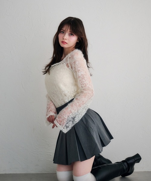 fupel（フぺル）の「back ribbon mohair lace tops /バックリボンモヘアレーストップス（Tシャツ/カットソー・レディース・ブラック/アイボリー・FREE）」の5枚目の写真