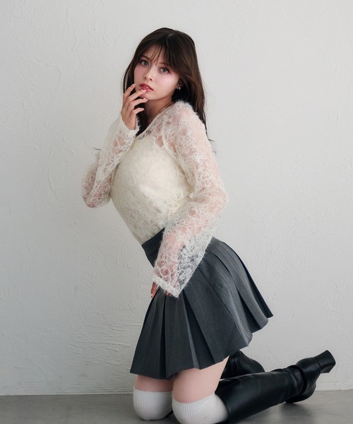 fupel（フぺル）の「back ribbon mohair lace tops /バックリボンモヘアレーストップス（Tシャツ/カットソー・レディース・ブラック/アイボリー・FREE）」の20枚目の写真