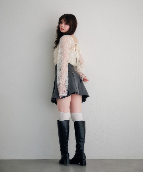 fupel（フぺル）の「back ribbon mohair lace tops /バックリボンモヘアレーストップス（Tシャツ/カットソー・レディース・ブラック/アイボリー・FREE）」の4枚目の写真