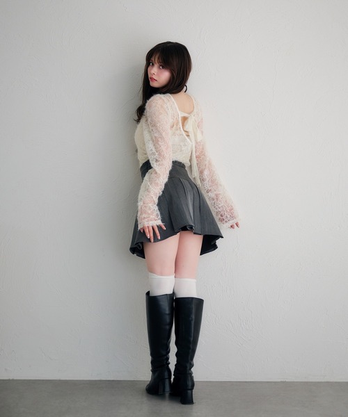fupel（フぺル）の「back ribbon mohair lace tops /バックリボンモヘアレーストップス（Tシャツ/カットソー・レディース・ブラック/アイボリー・FREE）」の8枚目の写真