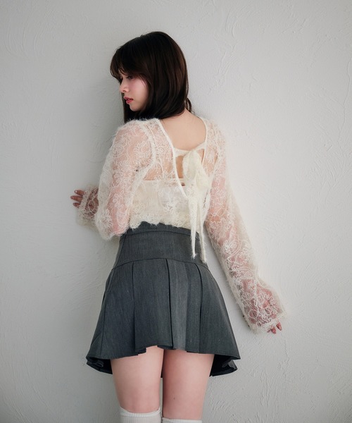 fupel（フぺル）の「back ribbon mohair lace tops /バックリボンモヘアレーストップス（Tシャツ/カットソー・レディース・ブラック/アイボリー・FREE）」の6枚目の写真