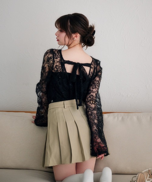 fupel（フぺル）の「back ribbon mohair lace tops /バックリボンモヘアレーストップス（Tシャツ/カットソー・レディース・ブラック/アイボリー・FREE）」の15枚目の写真