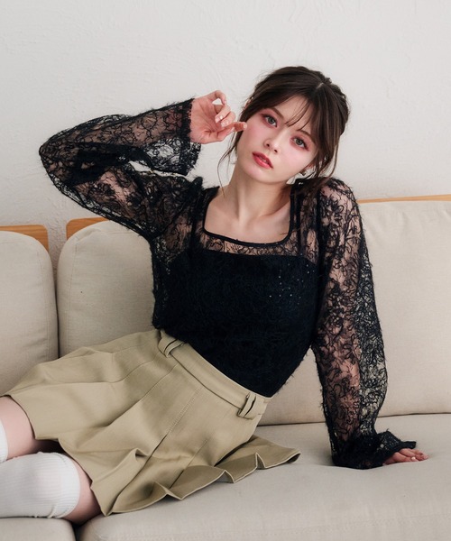 fupel（フぺル）の「back ribbon mohair lace tops /バックリボンモヘアレーストップス（Tシャツ/カットソー・レディース・ブラック/アイボリー・FREE）」の12枚目の写真