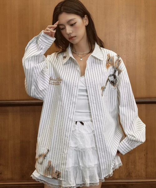 HARSH AND CRUEL（ハーシュアンドクルーエル）の「ダメージレース刺繍オープンカラーシャツ オーバーサイズ ユニセックス HC25S2TP05【Harsh and Cruel】（シャツ/ブラウス・メンズ・ホワイト・XL/L/M）」の12枚目の写真