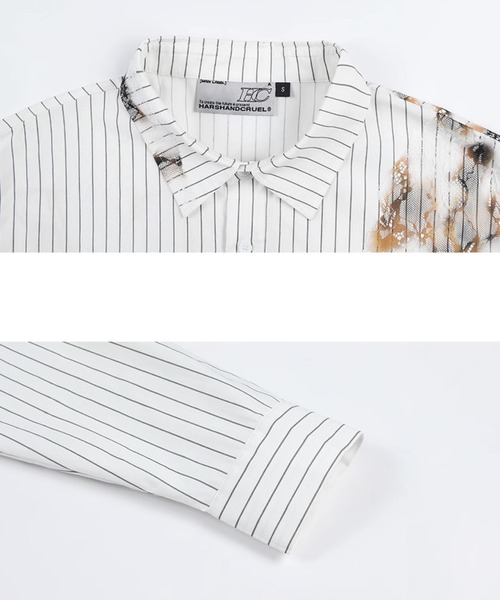 HARSH AND CRUEL（ハーシュアンドクルーエル）の「ダメージレース刺繍オープンカラーシャツ オーバーサイズ ユニセックス HC25S2TP05【Harsh and Cruel】（シャツ/ブラウス・メンズ・ホワイト・XL/L/M）」の9枚目の写真