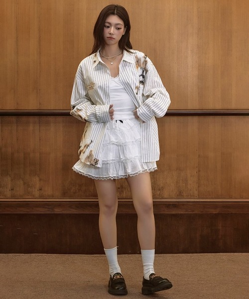 HARSH AND CRUEL（ハーシュアンドクルーエル）の「ダメージレース刺繍オープンカラーシャツ オーバーサイズ ユニセックス HC25S2TP05【Harsh and Cruel】（シャツ/ブラウス・メンズ・ホワイト・XL/L/M）」の14枚目の写真