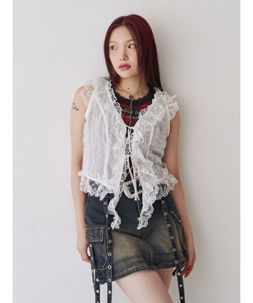 jouetie(ジュエティ)の「ラッフルフリルシアージレ(シャツ/ブラウス・レディース・ブラック/ピンク/オフホワイト・MEDIUM)」の2枚目の写真