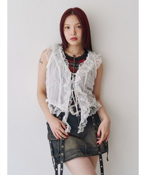 jouetie(ジュエティ)の「ラッフルフリルシアージレ(シャツ/ブラウス・レディース・ブラック/ピンク/オフホワイト・MEDIUM)」の4枚目の写真