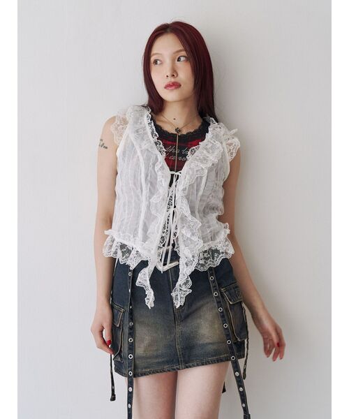 jouetie(ジュエティ)の「ラッフルフリルシアージレ(シャツ/ブラウス・レディース・ブラック/ピンク/オフホワイト・MEDIUM)」の5枚目の写真