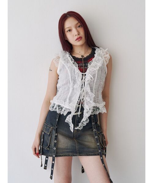 jouetie(ジュエティ)の「ラッフルフリルシアージレ(シャツ/ブラウス・レディース・ブラック/ピンク/オフホワイト・MEDIUM)」の6枚目の写真