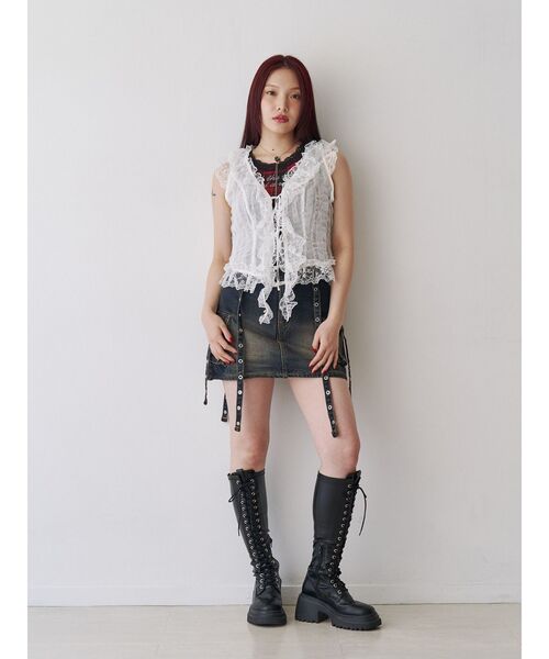 jouetie(ジュエティ)の「ラッフルフリルシアージレ(シャツ/ブラウス・レディース・ブラック/ピンク/オフホワイト・MEDIUM)」の8枚目の写真