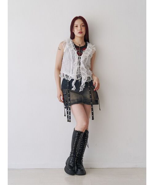 jouetie(ジュエティ)の「ラッフルフリルシアージレ(シャツ/ブラウス・レディース・ブラック/ピンク/オフホワイト・MEDIUM)」の9枚目の写真