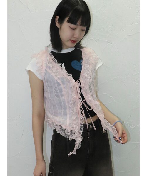 jouetie(ジュエティ)の「ラッフルフリルシアージレ(シャツ/ブラウス・レディース・ブラック/ピンク/オフホワイト・MEDIUM)」の15枚目の写真