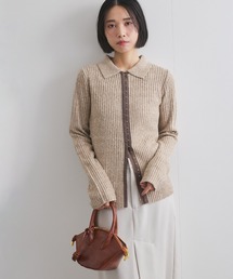 ホックディティール襟付きニットカーディガン≪手洗い可能≫