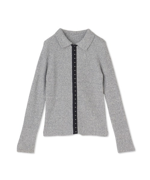 VICKY（ビッキー）の「ホックディティール襟付きニットカーディガン≪手洗い可能≫（カーディガン/ボレロ・レディース・オフホワイト/ライトグレー・M）」の2枚目の写真