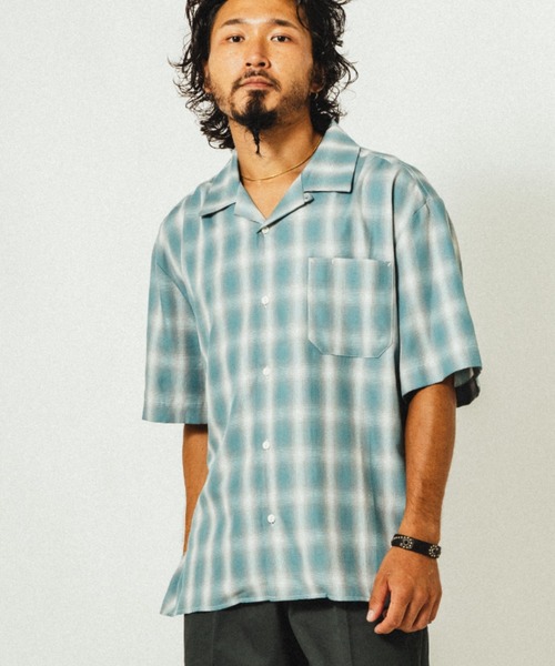 BIG MIKE(ビッグマイク)の「BIG MIKE ビッグマイク / セットアップ対応 レーヨン混 オンブレチェック 半袖オープンカラーシャツ 102525530 102525531(シャツ/ブラウス・メンズ・ミント/ホワイト×グレー/ブラウン系その他/ブルー系その他/グレー×ピンク・MEDIUM/LARGE/X-LARGE)」の20枚目の写真