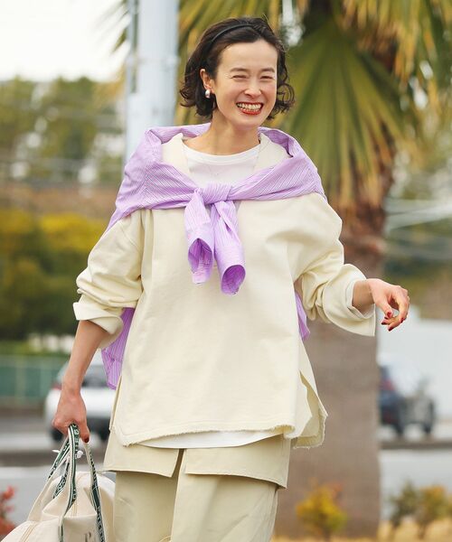 CRAFT STANDARD BOUTIQUE(クラフトスタンダードブティック)の「TC裏毛Vネックプルオーバー(スウェット・レディース・アイボリー/ベージュ/ブラック・FREE)」の1枚目の写真