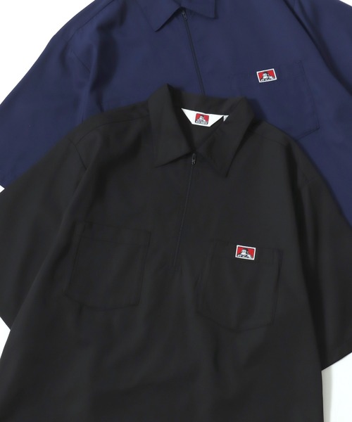 BEN DAVIS 黒 ワークシャツ 半袖　ハーフジップ BEN DAVIS ベンデイビス ハーフジップ半袖ワークシャツ SHORT