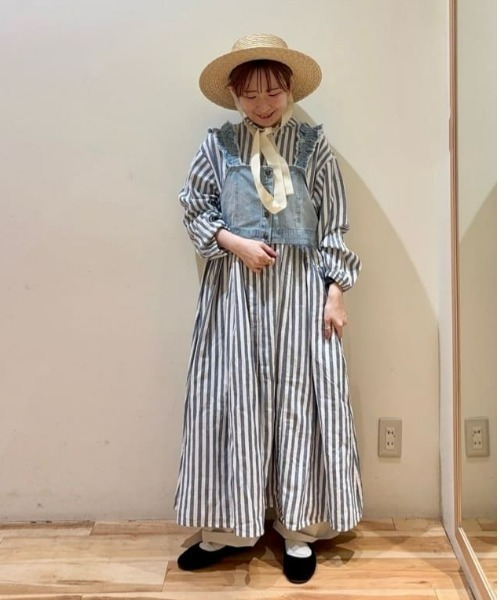 ぽろんサマンサモスモス★コットンリネン＊胸元刺繍＊ショールカラーワンピース セール】【Cross×Linen】ショールカラーワンピース ≪S/Mサイズ
