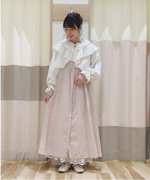 Samansa Mos2（サマンサ モスモス）の「【Cross×Linen】ショールカラーワンピース ≪S/Mサイズ≫（ワンピース・レディース・ベージュ/サックスブルー/ピンク/ブルー/オフホワイト・M/S）」の19枚目の写真