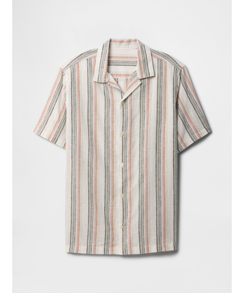 GAP(ギャップ)の「リネン混 バケーション スタンダードフィットシャツ 半袖(シャツ/ブラウス・メンズ・ブラウン/ストライプ/マルチ・XS/S/M/L/XL)」の9枚目の写真