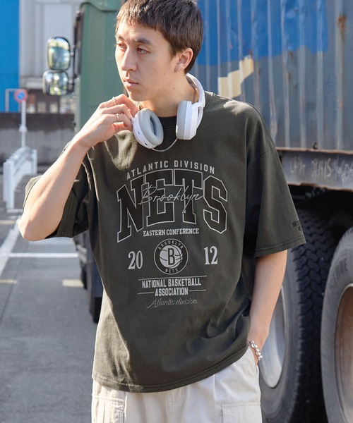 NBA/エヌビーエー 別注 ロゴ刺繍/プリント ピグメント加工ビッグ