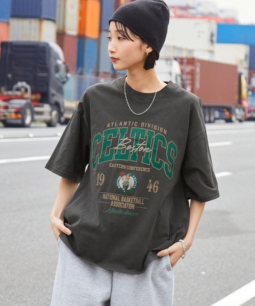 NBA/エヌビーエー 別注 ロゴ刺繍/プリント ピグメント加工ビッグ