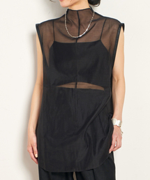 【ST.AGNI/セントアグニ】Sheer Leather Trim Top