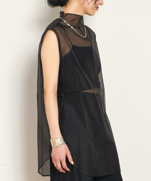 AP STUDIO(エーピーストゥディオ)の「【ST.AGNI/セントアグニ】Sheer Leather Trim Top(シャツ/ブラウス・レディース・ブラック・FREE)」の8枚目の写真