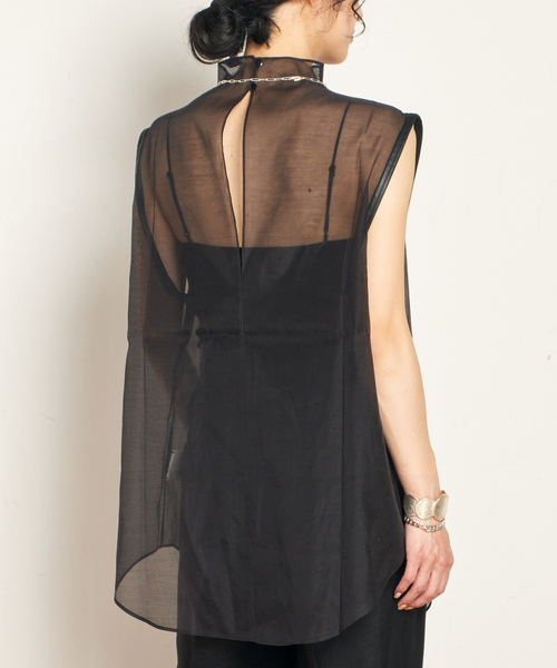 AP STUDIO(エーピーストゥディオ)の「【ST.AGNI/セントアグニ】Sheer Leather Trim Top(シャツ/ブラウス・レディース・ブラック・FREE)」の7枚目の写真