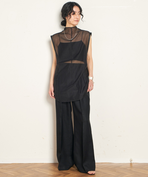 AP STUDIO(エーピーストゥディオ)の「【ST.AGNI/セントアグニ】Sheer Leather Trim Top(シャツ/ブラウス・レディース・ブラック・FREE)」の6枚目の写真