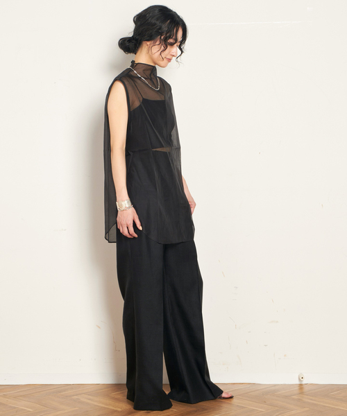 AP STUDIO(エーピーストゥディオ)の「【ST.AGNI/セントアグニ】Sheer Leather Trim Top(シャツ/ブラウス・レディース・ブラック・FREE)」の5枚目の写真