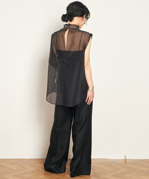 AP STUDIO(エーピーストゥディオ)の「【ST.AGNI/セントアグニ】Sheer Leather Trim Top(シャツ/ブラウス・レディース・ブラック・FREE)」の4枚目の写真
