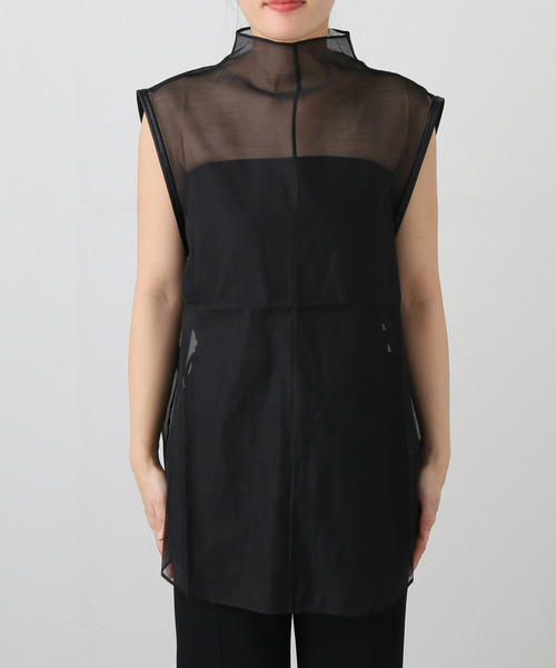 AP STUDIO(エーピーストゥディオ)の「【ST.AGNI/セントアグニ】Sheer Leather Trim Top(シャツ/ブラウス・レディース・ブラック・FREE)」の3枚目の写真