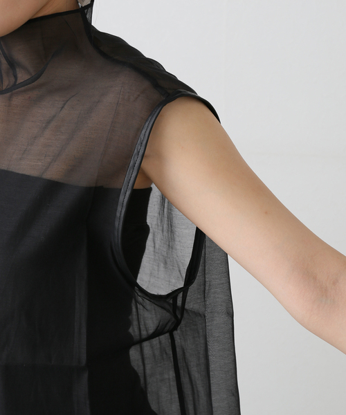 AP STUDIO(エーピーストゥディオ)の「【ST.AGNI/セントアグニ】Sheer Leather Trim Top(シャツ/ブラウス・レディース・ブラック・FREE)」の2枚目の写真