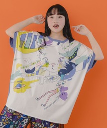 151651：アニメ風ネコ柄 バイカラープルオーバー