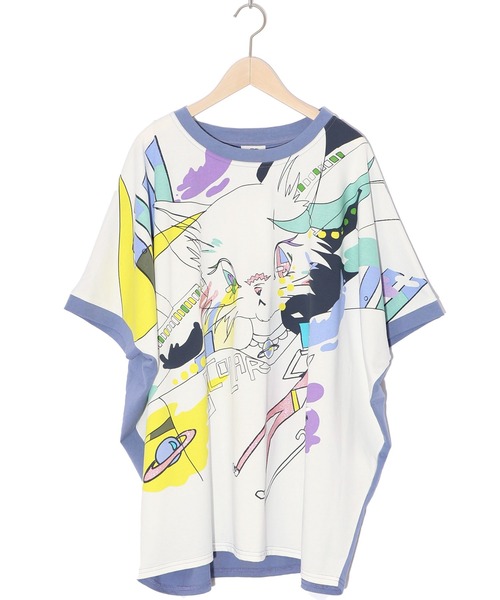 ScoLar（スカラー）の「151651：アニメ風ネコ柄 バイカラープルオーバー（Tシャツ/カットソー・レディース・ベージュ/パープル/ブルー・M）」の11枚目の写真